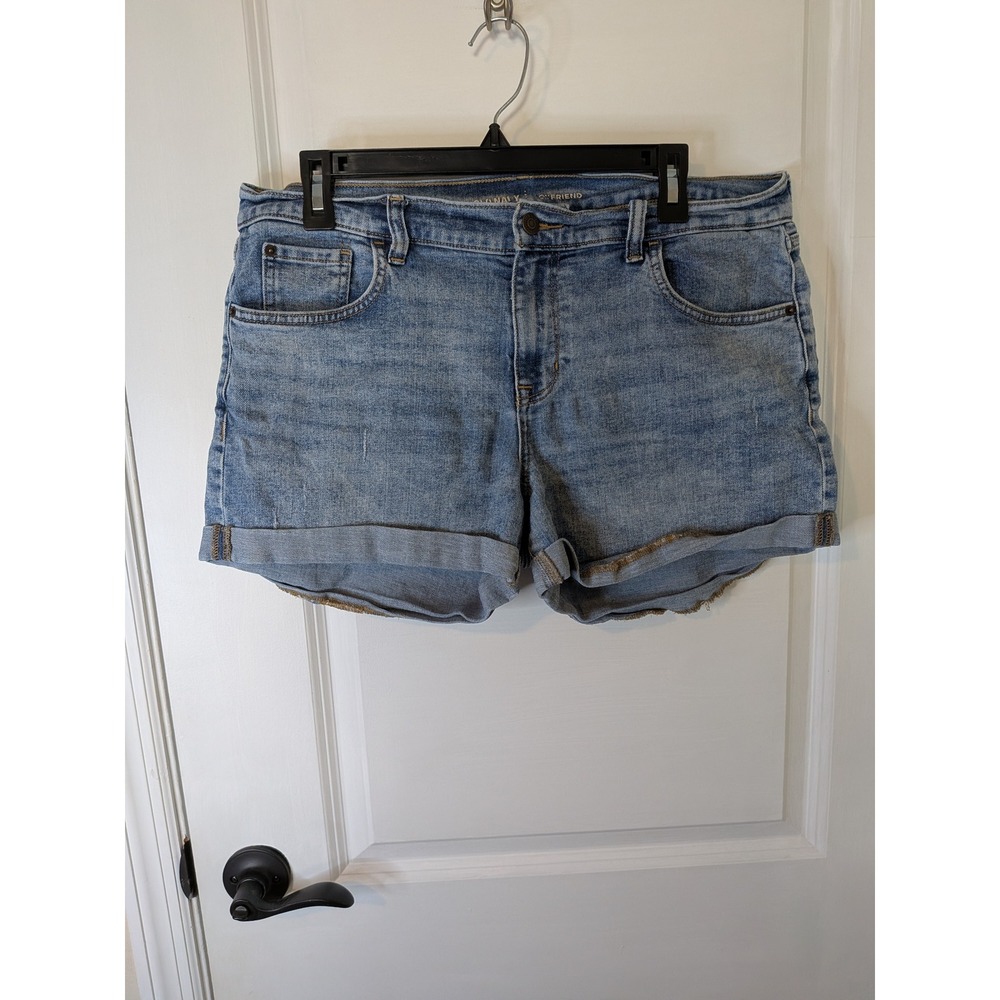 Old Navy Boyfriend Denim Shorts Medium Wash Cuffed Raw Hem Blue Womens Size 14